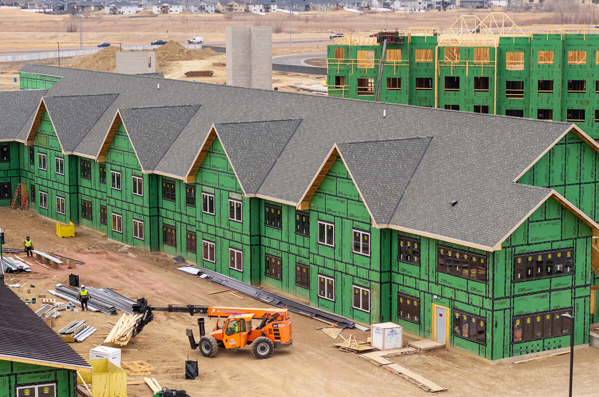 Drone footage shot on March 2, 2026 of continuing construction at Good Samaritan Founder's Crossing in Sioux Falls, South Dakota.