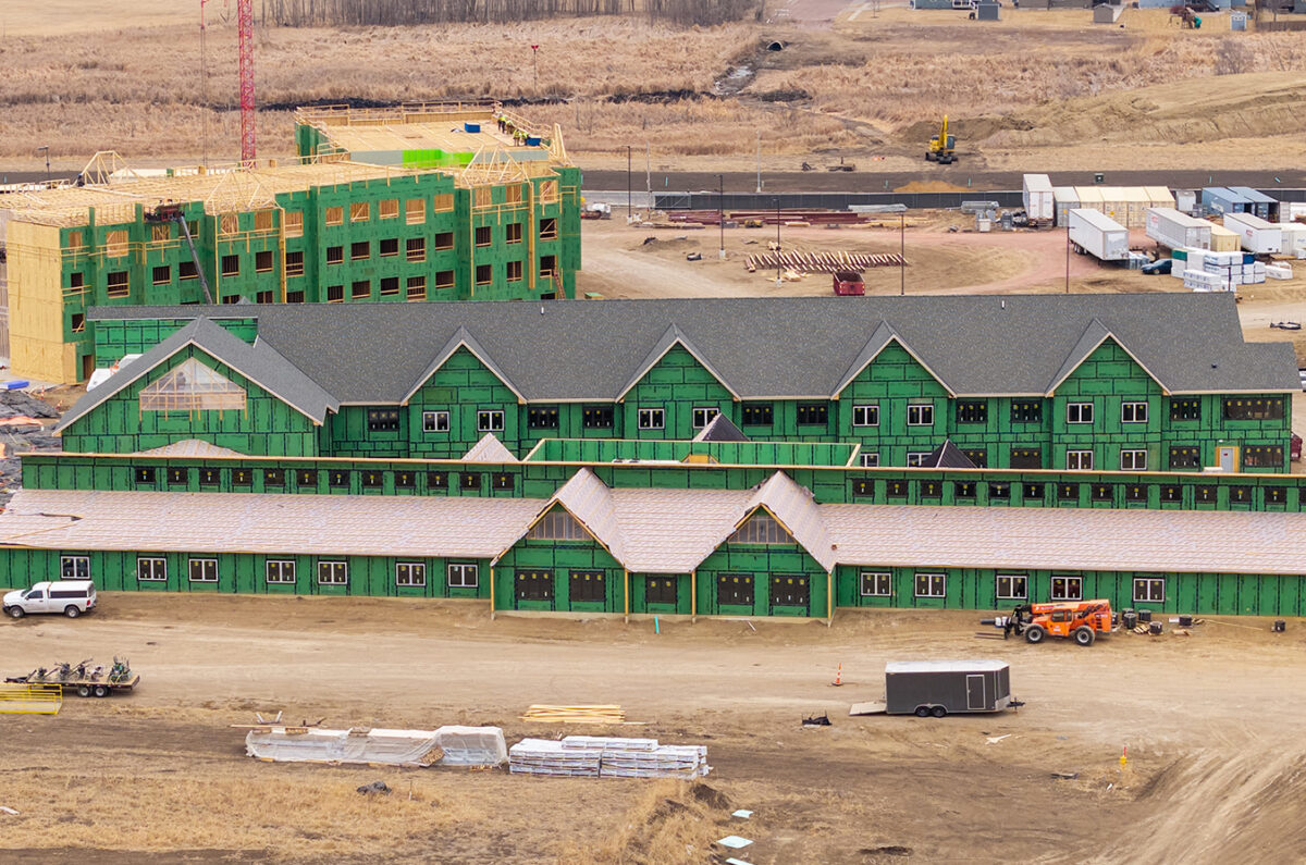 Drone footage shot on March 2, 2026 of continuing construction at Good Samaritan Founder's Crossing in Sioux Falls, South Dakota.