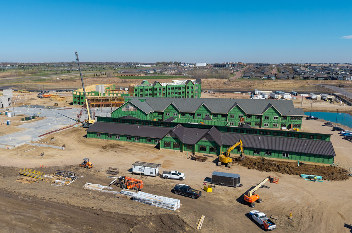 Drone footage shot on March 2, 2026 of continuing construction at Good Samaritan Founder's Crossing in Sioux Falls, South Dakota.